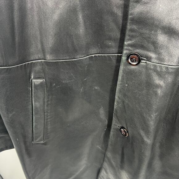 VTG 90s XL Lambskin Black Soft Leather Jacket Lined Coat Button Collar MidLength - Picture 8 of 10
